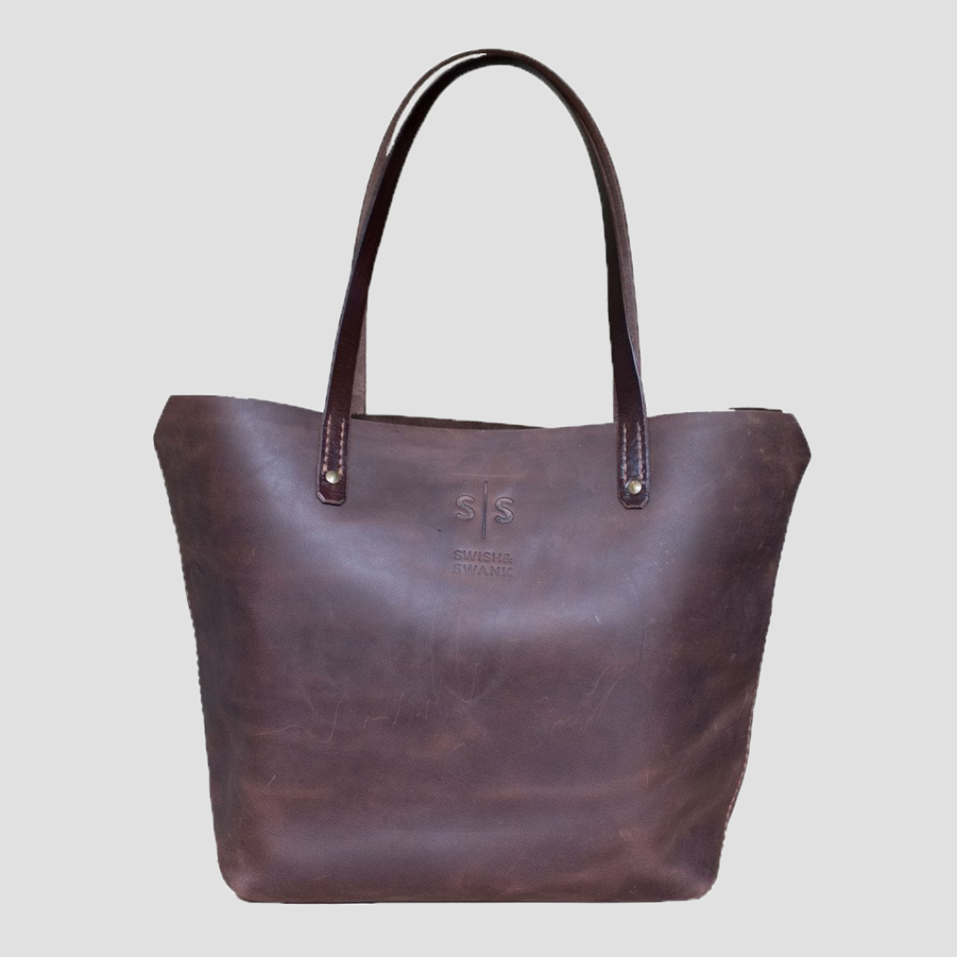 Chocolate brown leather tote best sale