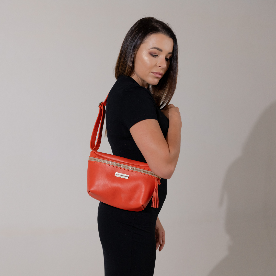 Genuine Leather Belt Bag - Coral