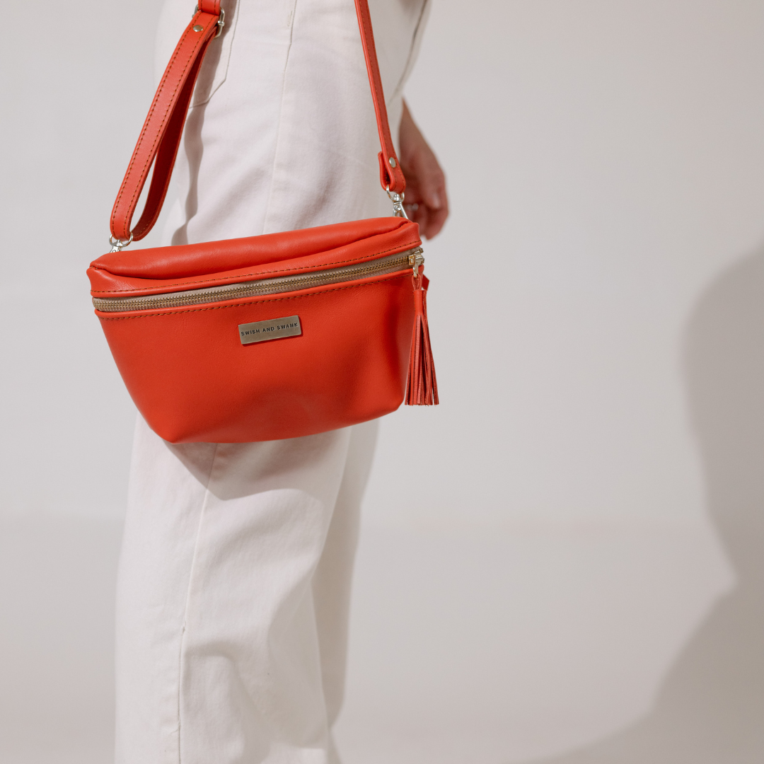 Genuine Leather Belt Bag - Coral