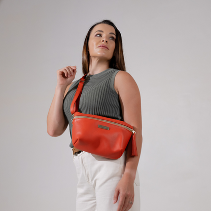 Genuine Leather Belt Bag - Coral